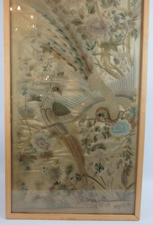 Three fine quality antique Chinese silk work panels (A/F). Professionally mounted on cotton backing, - Image 5 of 10