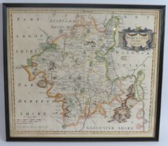 A 17th century hand tinted map of Worcestershire by Robert Morden c1695. Framed and glazed 46cm x