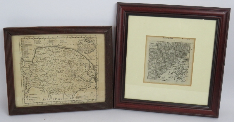 An 18th century map of part of Suffolk by Emanuel Bowen dated 1759 (27cm x 22cm) and an 18th century