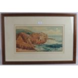 E. Archibald (1933) - 'Waves crashing on rocks', watercolour, signed and dated, 25cm x 45cm, framed.