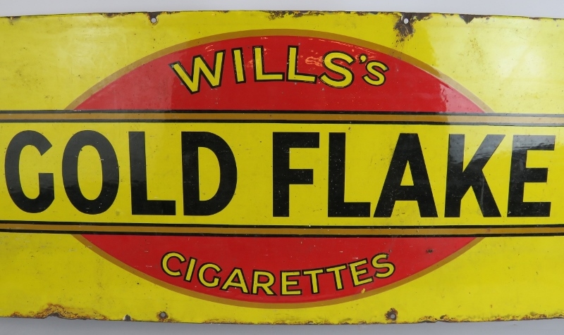 A vintage Will's Gold Flake Cigarettes vitreous enamel sign, 152cm x 38cm. Condition report: Kink at - Image 4 of 6