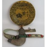 A finely decorated middle Eastern Khanjar dagger on a woven belt and a hand decorated Indo-Persian