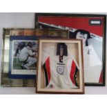 A framed England cricket shirt signed by the 1998 West Indies England Touring Squad, a signed