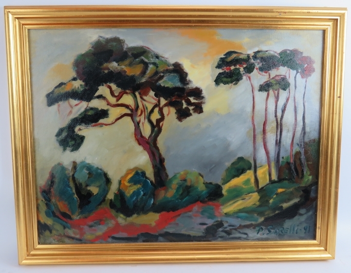 Paavo Sarelli (Finnish, b. 1924) - 'Landscape', oil on board, signed and dated (19)91, 45cm x