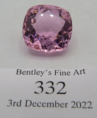 Large faceted square cushion cut pink loose stone of good colour, cut & clarity. Possibly natural