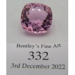 Large faceted square cushion cut pink loose stone of good colour, cut & clarity. Possibly natural