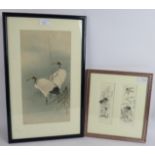 Eitaku - a Japanese two-part sepia print on fine paper, illustrative and with text, inscribed by