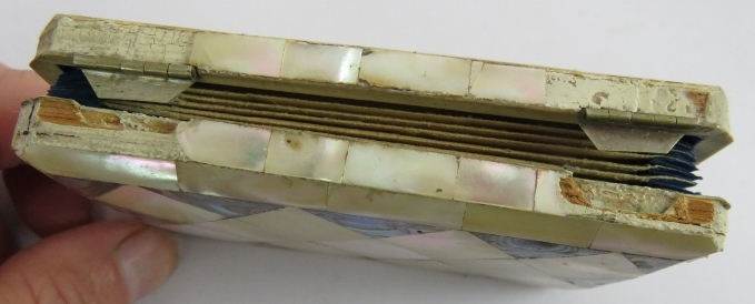 Four 19th century mother of pearl card cases, one with carved decoration, one with white metal - Image 4 of 5