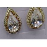 Pear & round cut stone set earrings, 35mm drop, sterling silver. Condition report: Excellent and