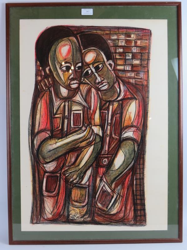 Vincent Baloyi (South African, b. 1954) - 'Two Figures', mixed media, signed, also bears "Hammer"