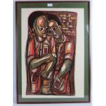 Vincent Baloyi (South African, b. 1954) - 'Two Figures', mixed media, signed, also bears "Hammer"