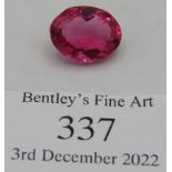 Oval faceted pink topaz colour loose stone, 15mm x 11.5mm x 7.48mm approx, approx 9.27cts. Good cut,