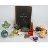 Mixed collectables to include conch shells, jadeite Chinese censer, trinket boxes, commemorative