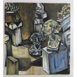 Alan Wilson (1999) - 'Heads on Plinths', oil on canvas, signed and dated, label verso, 76cm x