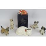 A Royal Crown Derby limited edition cat, a Goebel sleeping cat, Beswick terrier, Royal Doulton