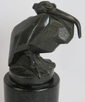 A 1920s Art Deco pelican car mascot signed L. Artus (Max Le Verrier) cast base metal engraved "Outre