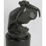 A 1920s Art Deco pelican car mascot signed L. Artus (Max Le Verrier) cast base metal engraved "Outre