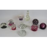 Five Caithness glass paperweights, one Langham glass paperweight, two unsigned paperweights, a