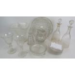 A good selection of 19th and early 20th century glassware, including a pair of 'Mallet' decanters,