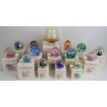A collection of 14 Caithness paperweights, all boxed with certificates, and a Caithness glass 50th