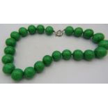 Green howlite gemstone statement necklace, bolt ring clasp. Large 20mm round polished beads of