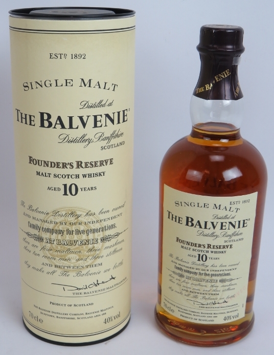 One bottle of the Balvenie Founder's Reserve single malt scotch whisky 10 year old with tube. 70cl