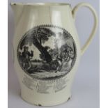 A large 19th century Staffordshire creamware pitcher, transfer printed with 'The Honest Fellow'