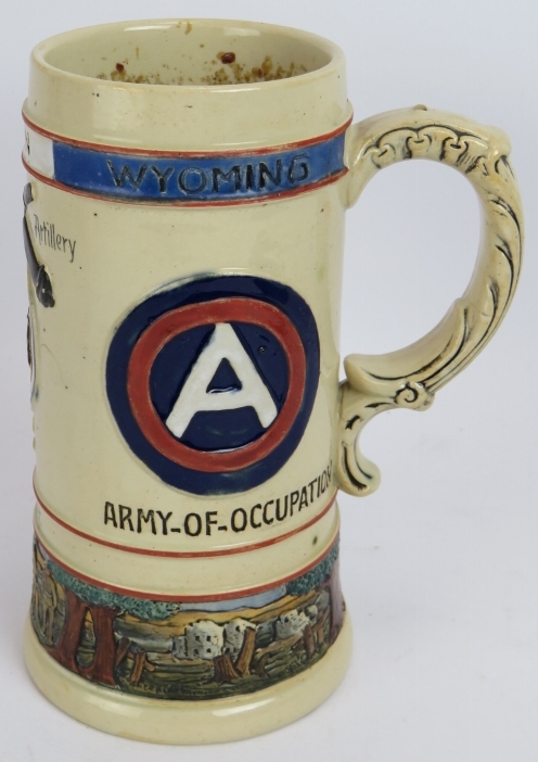 An American WWI commemorative stein tankard, army of occupation 148 FA Army Artillery CPL J.M. - Image 3 of 8