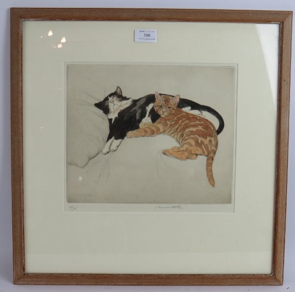 George Vernon Stokes RBA RMS (British, 1873-1954) - 'Two Cats resting', pencil signed limited