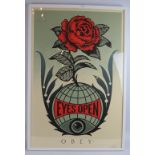 Frank Shepard Fairey (American, b.1970) - 'EYES OPEN, OBEY', pencil signed colour print, 88cm x