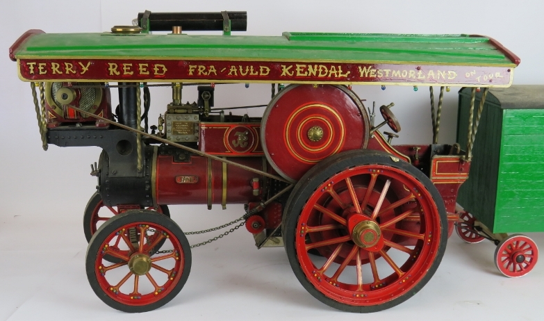 A live steam scale model of an Allchin steam showman's traction engine made by H. A. Brown, Cropston