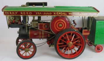 A live steam scale model of an Allchin steam showman's traction engine made by H. A. Brown, Cropston