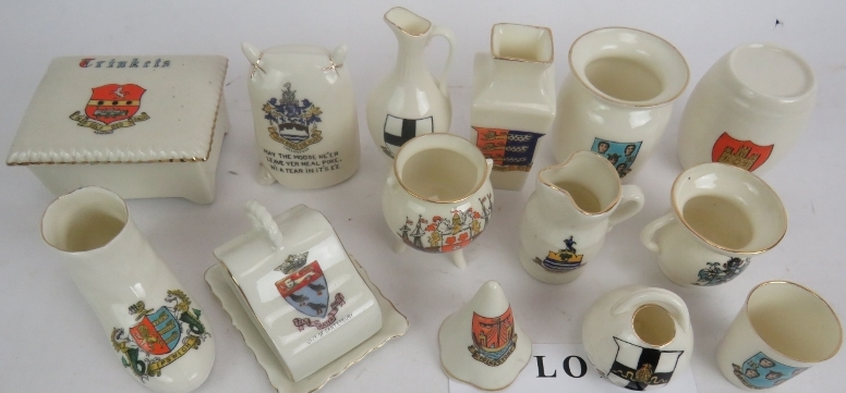 Fourteen pieces of early 20th century crested china, including 8 by Goss. Condition report: No