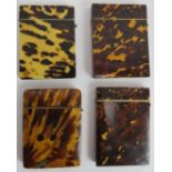 Four 19th century tortoiseshell card cases with hinged lids. (4). Condition report: Two with minor