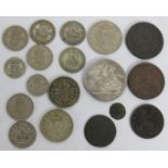 A 1902 Edward VII silver crown and various other British coins including an 1807 penny and some