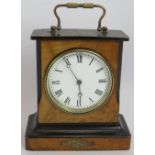 A small French Ormulu mounted mantle clock with half ebonised walnut case and enamel dial. no key.