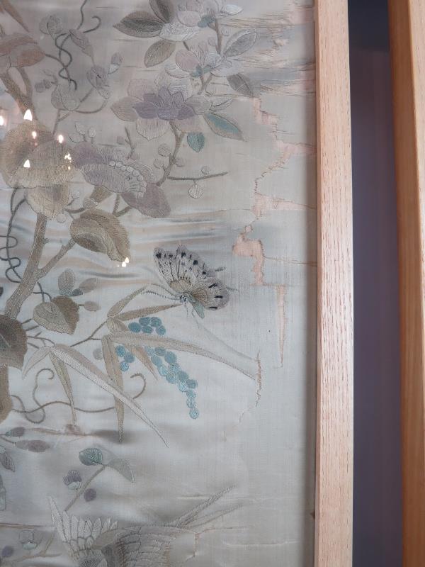 Three fine quality antique Chinese silk work panels (A/F). Professionally mounted on cotton backing, - Image 9 of 10