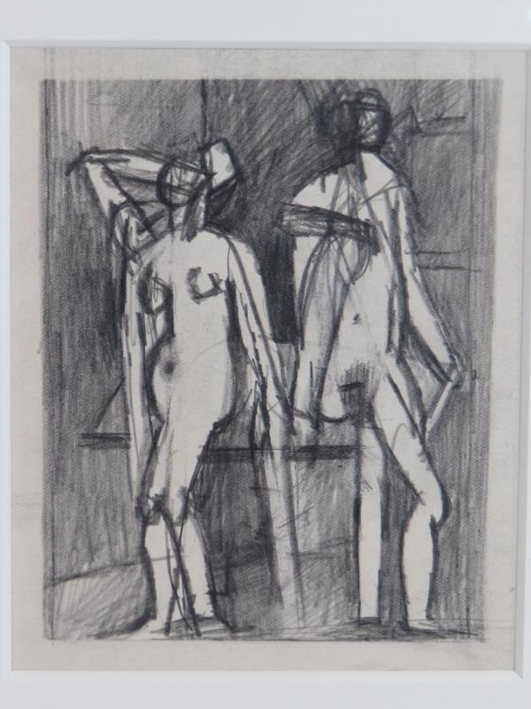 Keith Vaughan (British, 1912-1977) -'Two figures round table', pencil drawing on paper, labels verso - Image 2 of 4