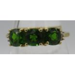 Faceted cushion cut Russian diopside & baguette diamond ring, size N/O. 14k yellow gold/925.
