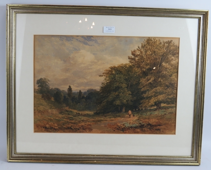 Bennett (19th century) - 'Wooded landscape', watercolour, signed, 34cm x 50cm, framed. Condition