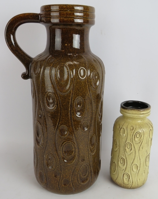 A large mid century West German fat lava pottery jug with Scheurich label to base and a smaller - Image 2 of 3