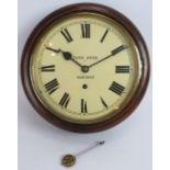 A 19th century Alan Gray of London wall clock with painted dial and walnut surround, diameter