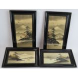 Two pairs of traditional Japanese watercolours with applied gilt finish. Framed and glazed.