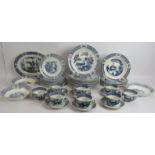 45 pieces of Wood & Sons 'Yuan' pattern pottery including 6 cups and saucers, 2 platters, 21
