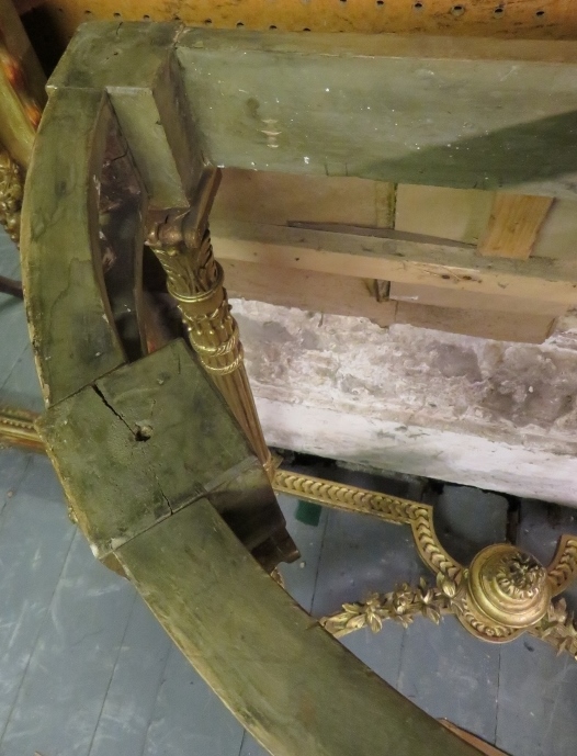 A 19th century Louis XV Revival giltwood marble topped demi-lune console table, with carved and - Image 8 of 9