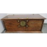 A 19th century hardwood Zanzibar chest, featuring brass boss stud decoration, ornate pierced brass