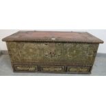 A 19th century hardwood Zanzibar chest, featuring pierced brass decoration and a multitude of