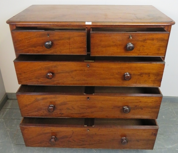 A Victorian mahogany straight-front chest of two short over three long cock-beaded drawers, on - Image 3 of 3