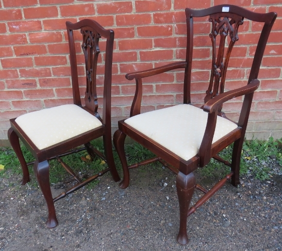 A set of eight (6+2) Edwardian Georgian Revival mahogany dining chairs with carved and pierced - Image 3 of 3