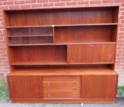 A mid-century Danish teak wall unit by Sejling Skabe, the top section with fall front bureau and